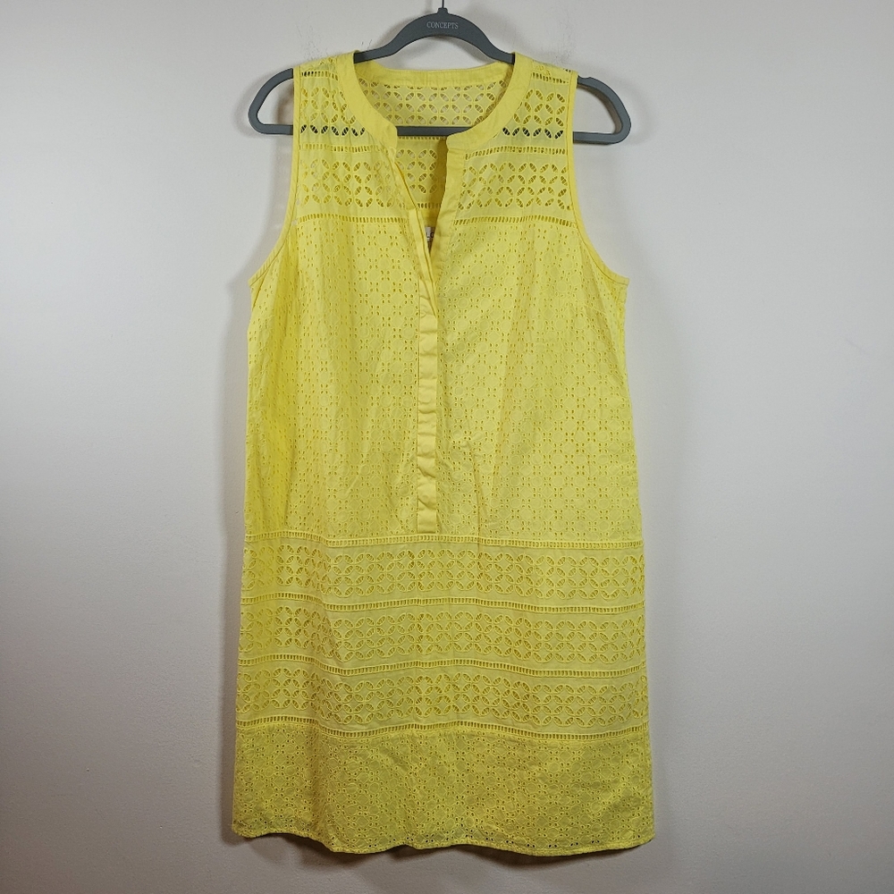Ann Taylor Loft Sleeveless Dress Yellow Eyelet Size 12 Beach Colorful Summer